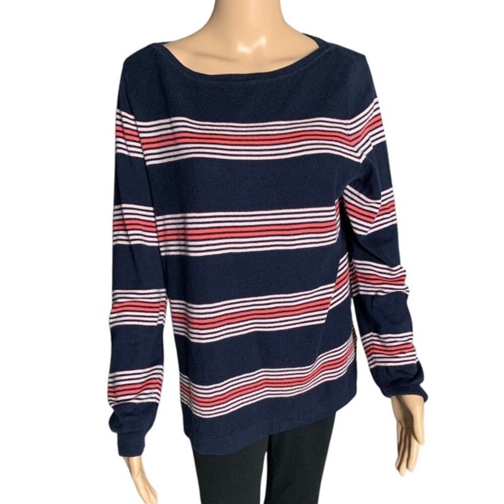 Tommy Hilfiger Men's Large Pullover Sweater Striped Blue Multicolor Long Sleeve